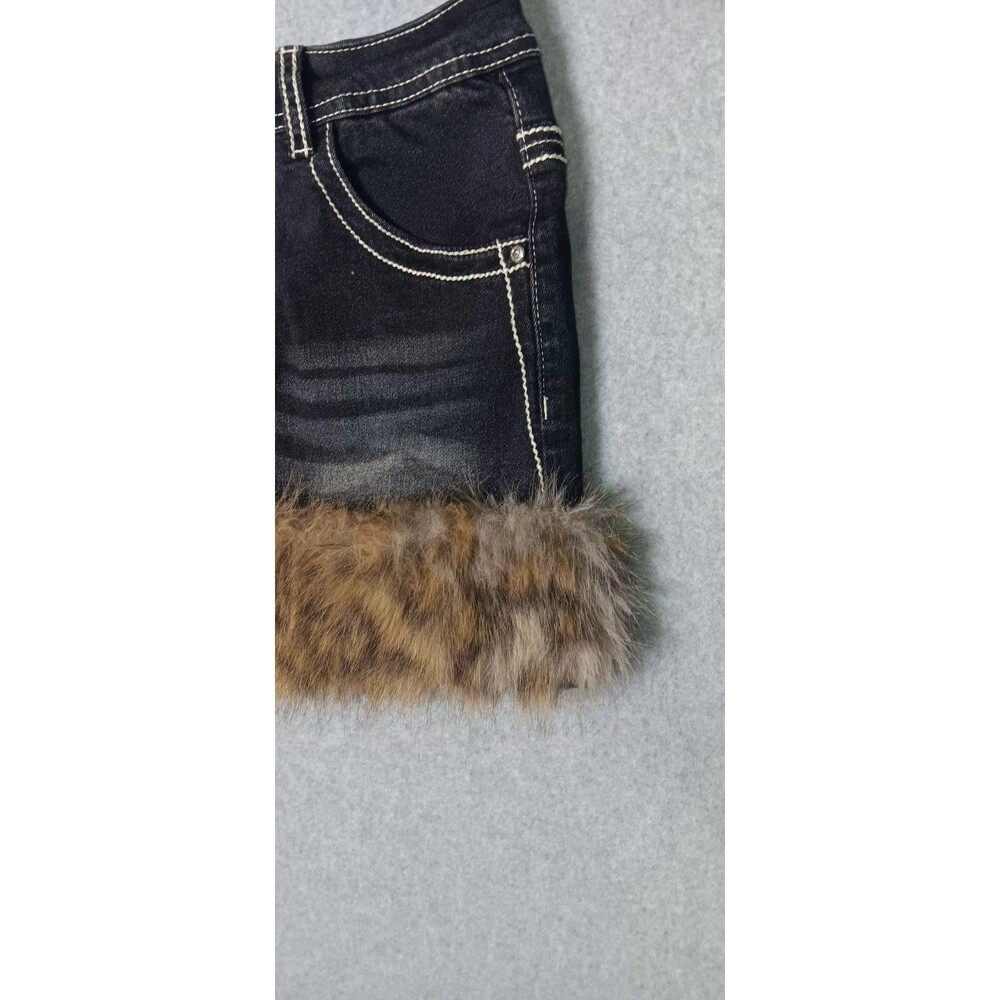 Romwe Kawaii Y2K Gyaru Faux Fur Denim Mini Skirt S Retro Bratz Mall Goth Grunge - Picture 5 of 14